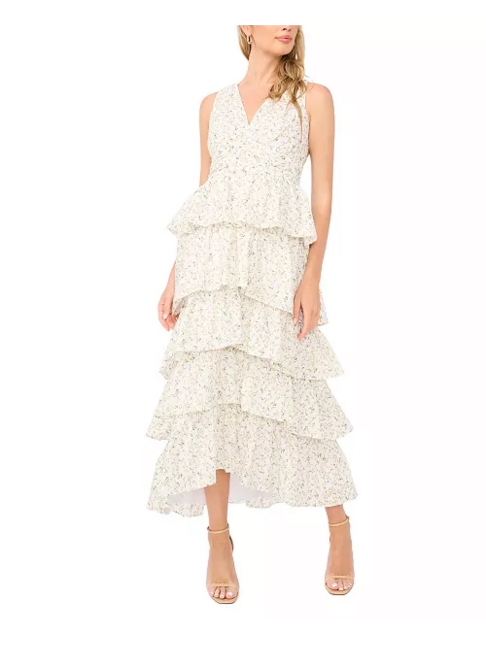 1. State White Floral Tiered Maxi Dress 100% Cotton